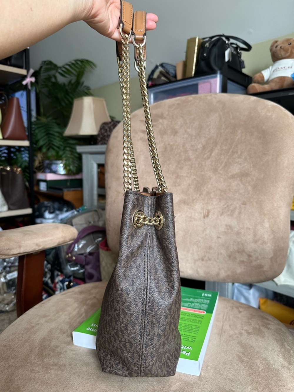 Michael Kors Jet Set Logo Chain Shoulder Bag Brown Coated Canvas Good Condition - Picture 4 of 15